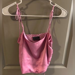 Urban outfitters pink satin cropped top